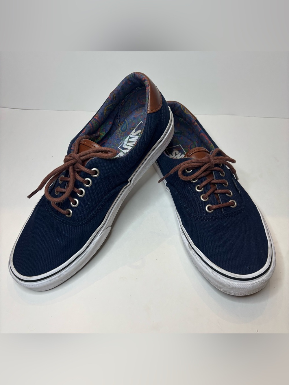 Vans Navy Canvas Low-Top Sneakers with Brown Accents